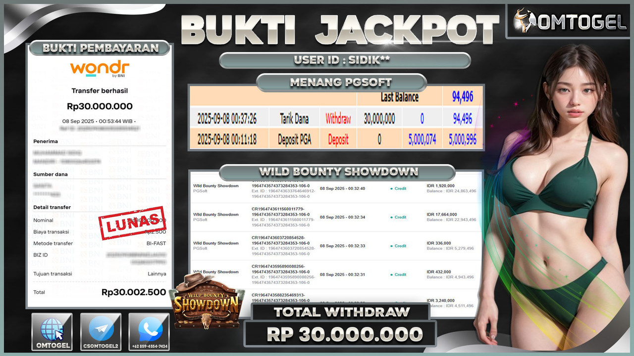 OMTOGEL JACKPOT PGSOFT WILD BOUNTY SHOWDOWN 30 JUTA DI BAYAR LUNAS ,-