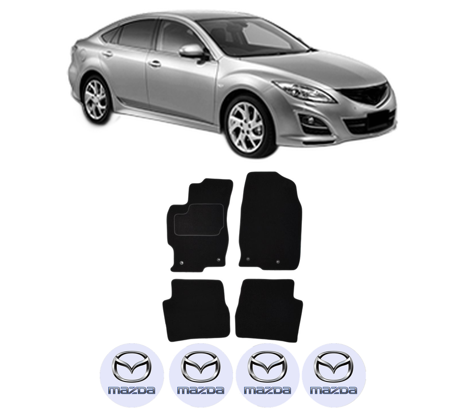 Set Covorase Presuri MAZDA 6 Saloon (GH) din 2007-2013, Auto, Material Textil Mocheta, 4 Stickere auto cu MAZDA