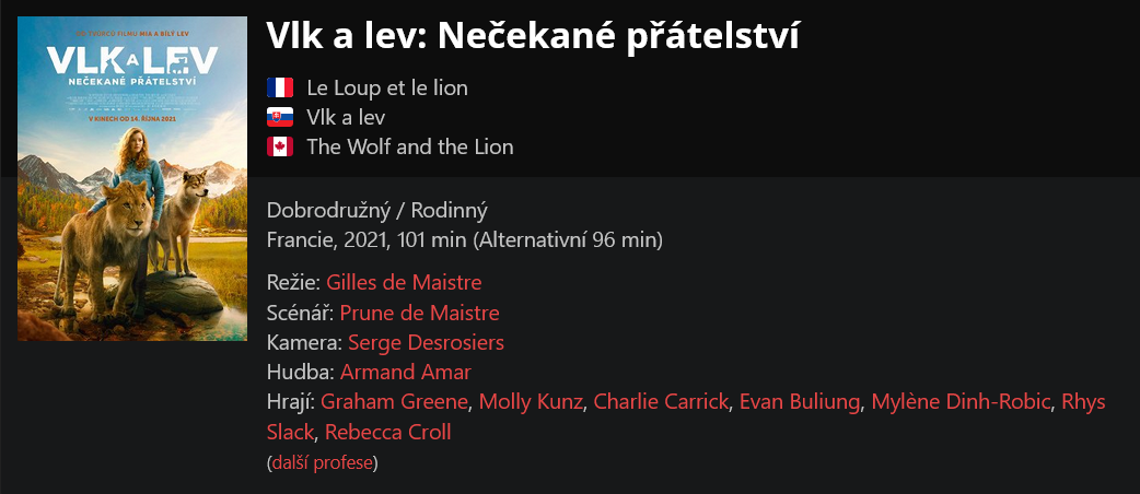 Vlk a lev: Nečekané přátelství / Le Loup et le lion (2021)