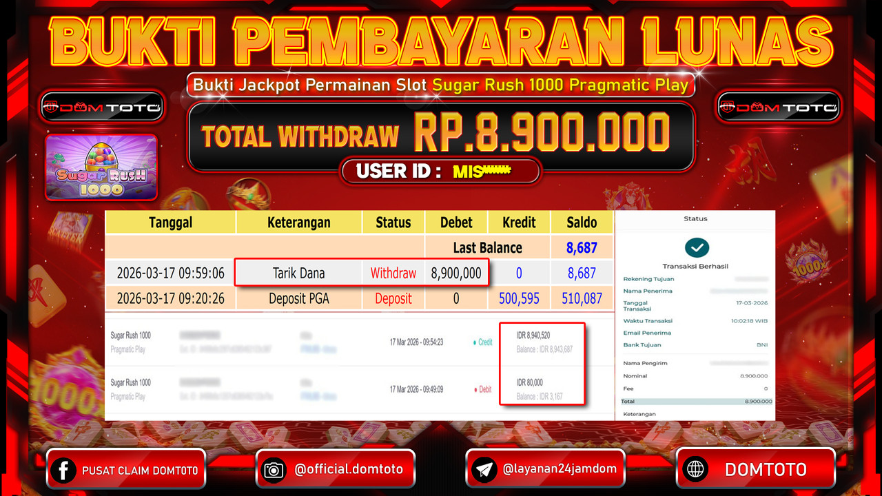 JACKPOT SLOT Sugar Rush 1000 Pragmatic Play 17 MARET 2026