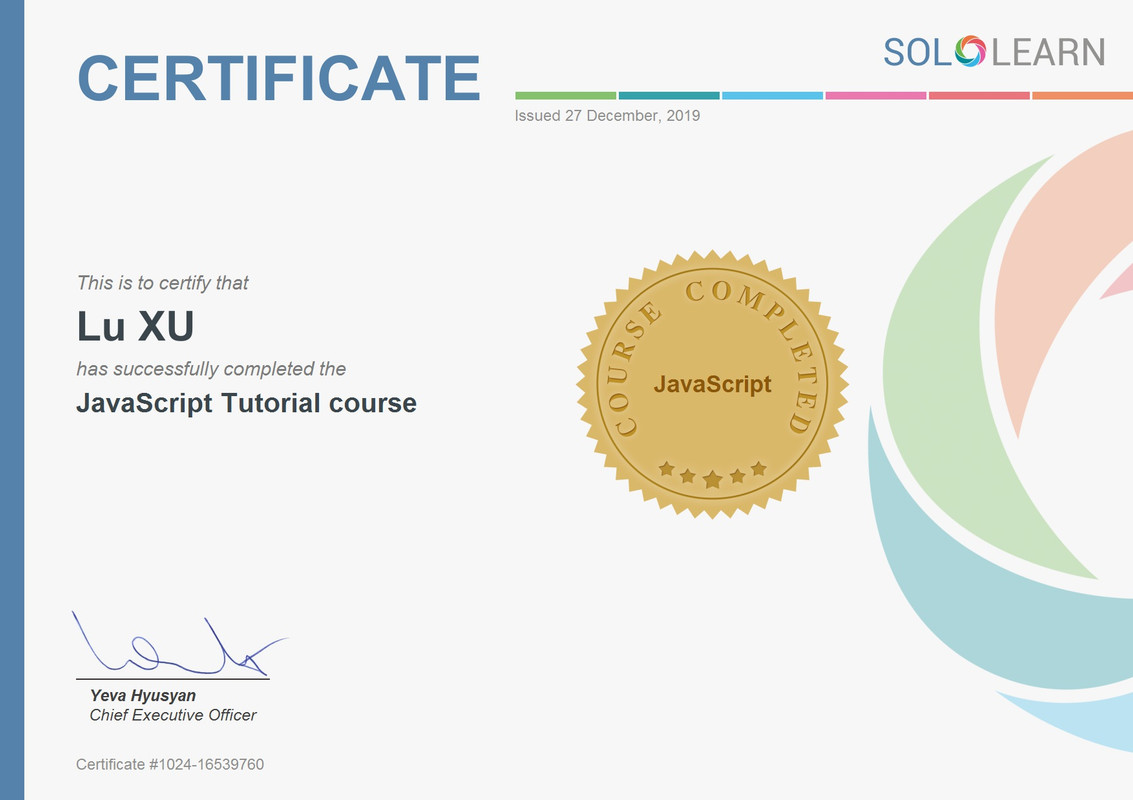 Certificate on Sololearn