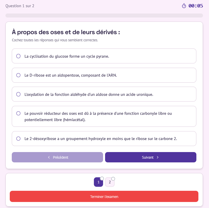Aperçu d'une question de QCM