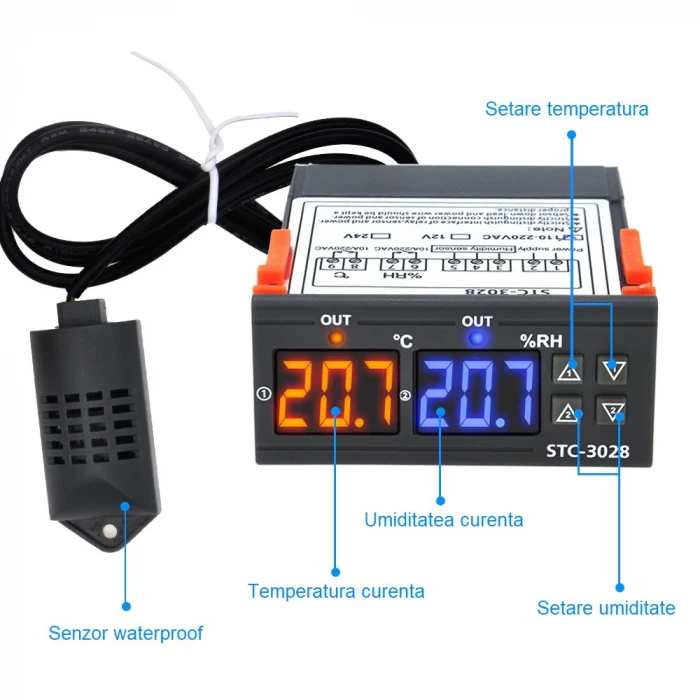 Ελεγκτής θερμοκρασίας και υγρασίας θερμοστάτης humidistat ηλεκτρονική  ψηφιακή τιμή Αισθητήρας υγρασίας 220V STC 3028 | zella.gr
