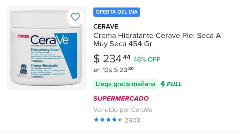 Mercado Libre: Crema Hidratante Cerave 454 Gr y más productos Cerave. 
