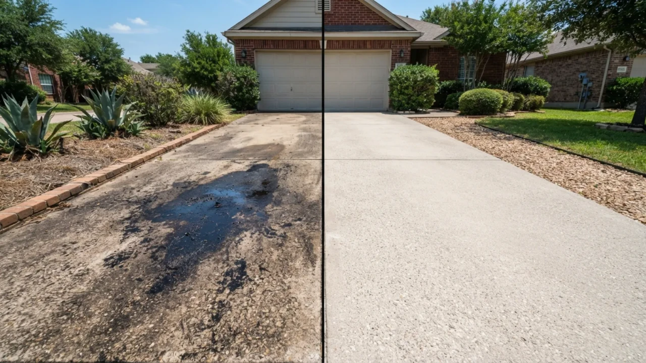 Oil stain removal concrete driveway San Antonio