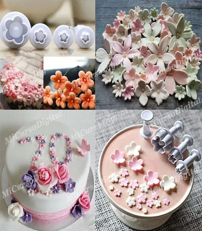 Molde flor de cerezo cortador marcador de fondant y porcelana fría 4pz
