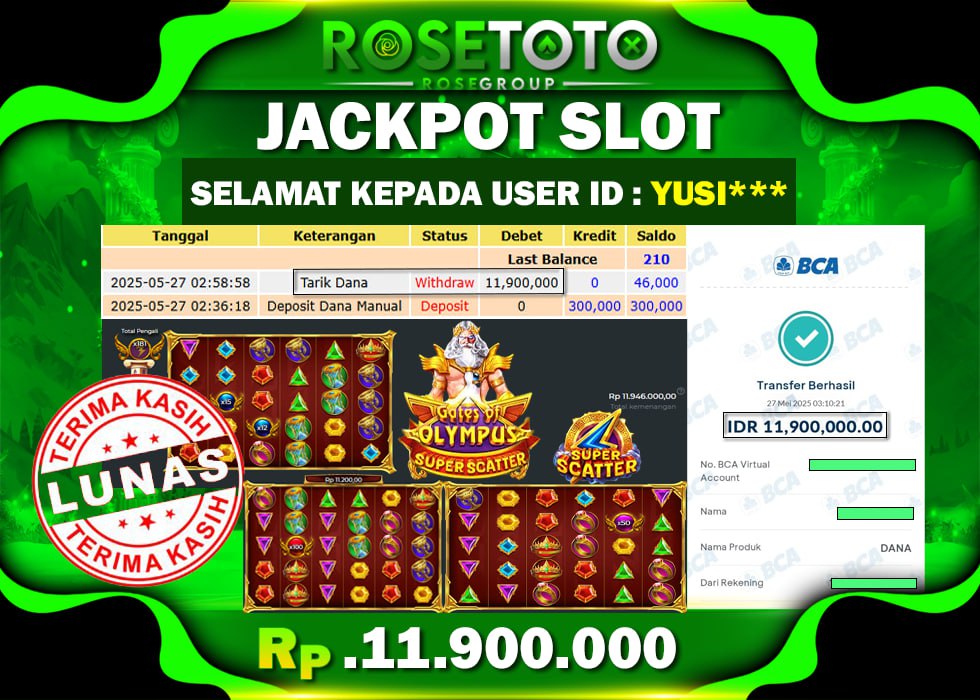 ROSETOTO JACKPOT SLOT Gates Of Olympus Super Scatter Rp.11.900.000.,- LUNAS