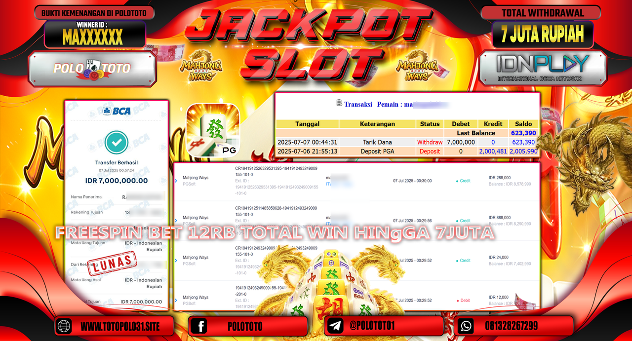 POLOTOTO JACKPOT SLOT MAHJONG WAYS 2 Rp.7.000.000,-