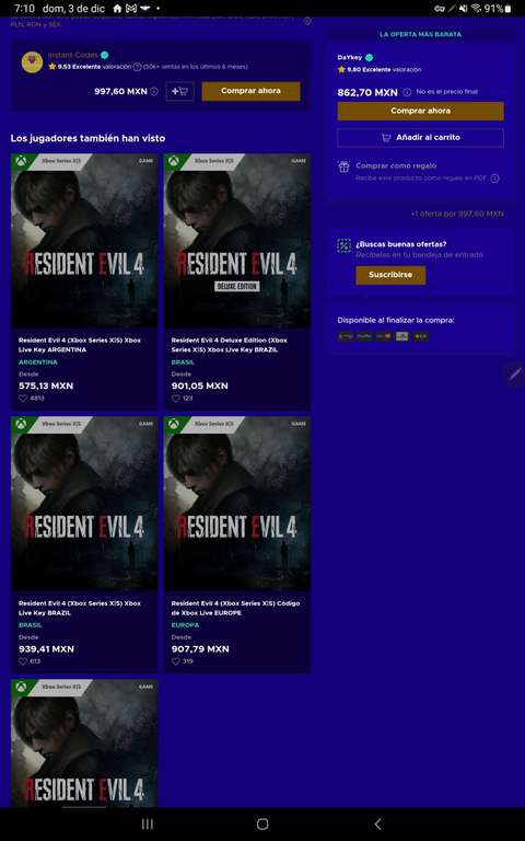 Eneba: Resident evil 4 remake deluxe xbox Argentina 540 con mercadopago