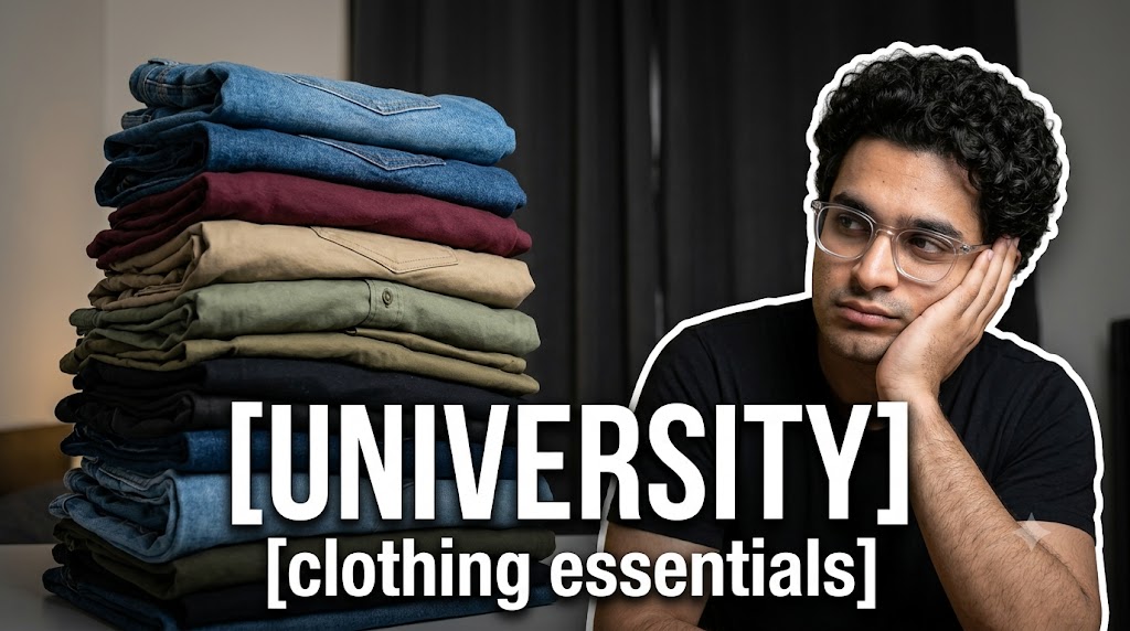 AI-generated example result for the youtube-thumbnail prompt: University Clothing Essentials Thumbnail – Fashion Lifestyle Design AI YouTube Thumbnail Prompt