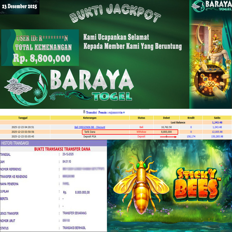 Rp. 8.800.000.- WD LUNAS DI BARAYATOGEL