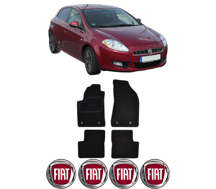 Set Covorase Presuri FIAT BRAVO II (198_) din 2006-2014, Auto, Material Textil Mocheta, 4 Stickere auto cu FIAT