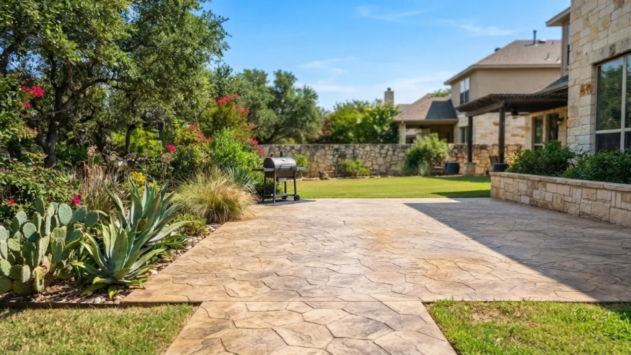 Durable concrete patio San Antonio backyard