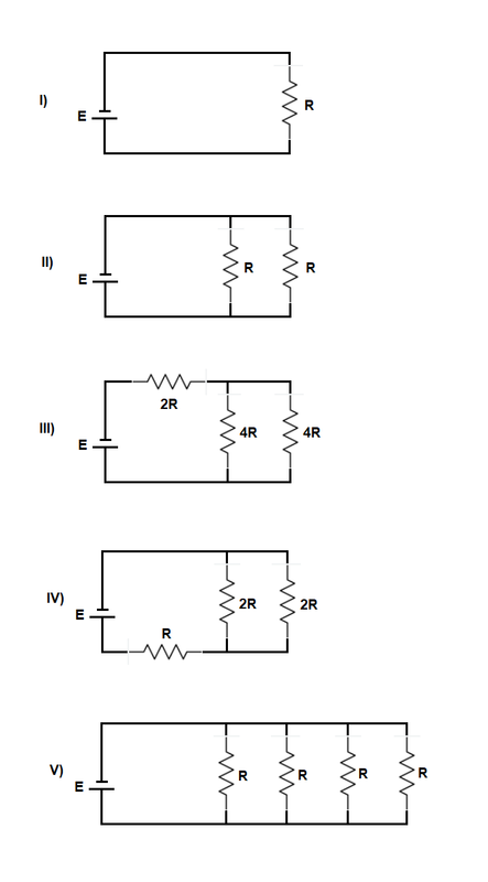 (ITA-1960) Nos circuitos abaixo a f.e.m. é a mesma. Qua ITA-1960-Q-3-6