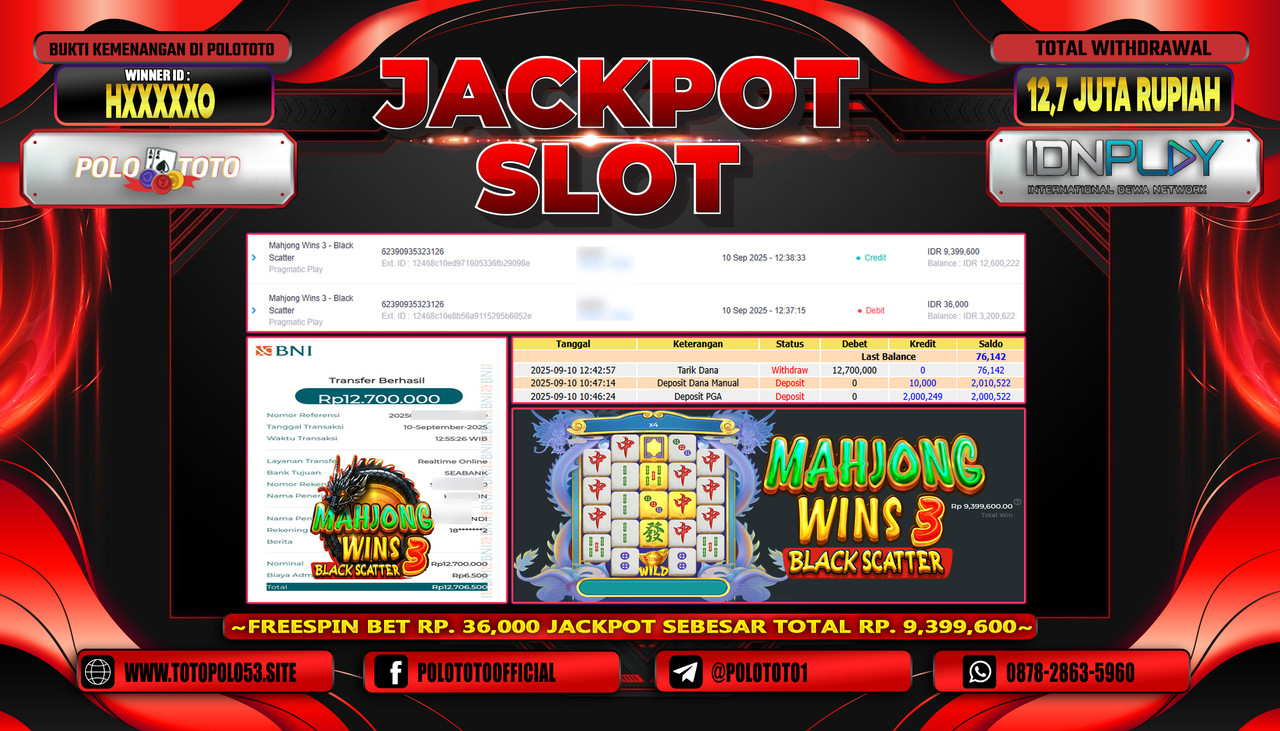 POLOTOTO JACKPOT SLOT MAHJONG WINS 3 - BLACK SCATTER Rp.12.700.000,-LUNAS