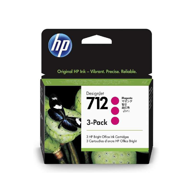 Detalhe dos 3 cartuchos HP 712