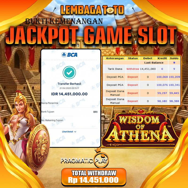BUKTI JACKPOT 22 OCTOBER LEMBAGATOTO WISDOM OF ATHENA Rp.14.451.000,- LUNAS