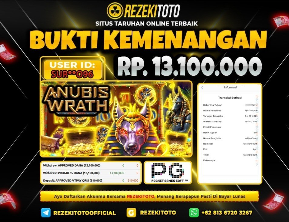 BUKTI KEMENANGAN 04 JULI 2025 ANUBIS WRATH 13 JUTA 