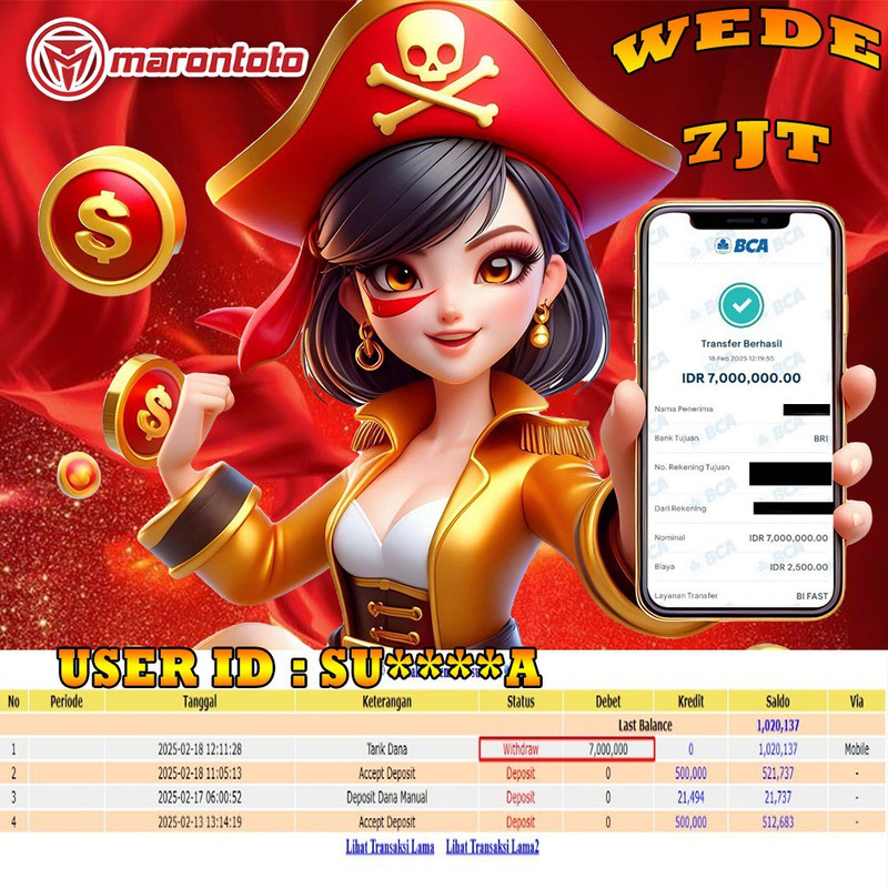 Bukti Kemenangan Member Marontoto Sebesar 7.000,000 JuTa