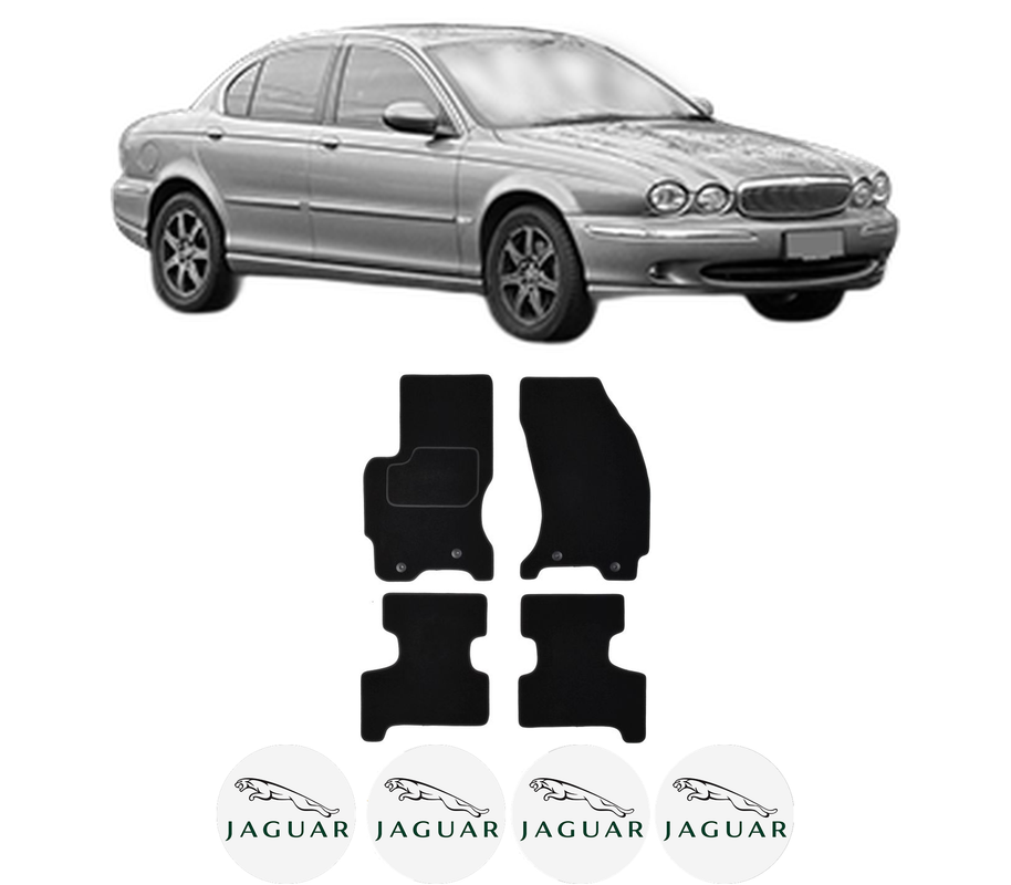 Set Covorase Presuri JAGUAR X-TYPE I (X400) din 2001-2009, Auto, Material Textil Mocheta, 4 Stickere auto cu JAGUAR