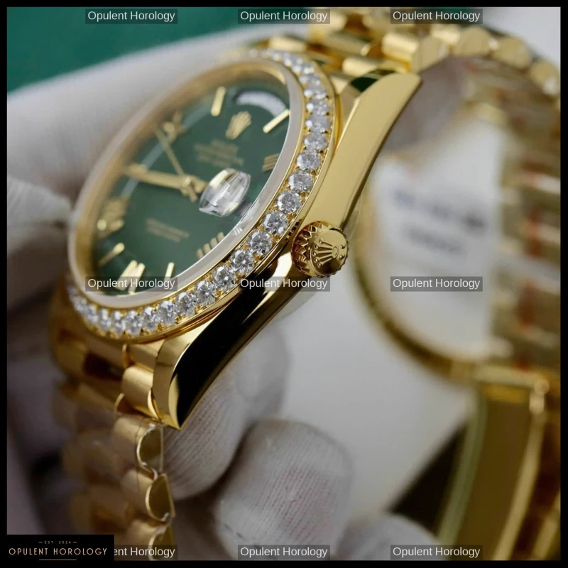 Rolex Day-Date 40 Green Dial Gold Plated Diamond Bezel