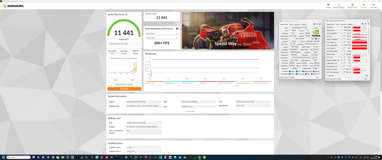 i5 14600k 5.7 ghz (p-core)- 4.5 (ecore)  ed rtx 4090 asus strix matrix (driver 551.61).3dmark-result