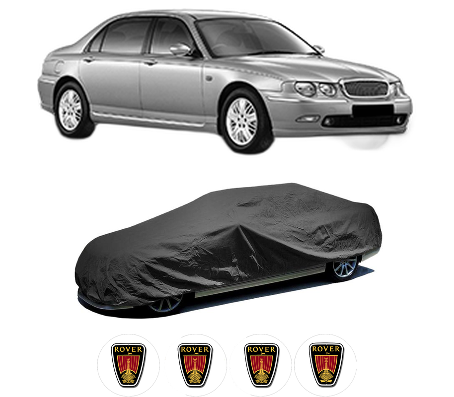 Husa tip prelata auto pentru ROVER 75 (RJ) din 1999-2005, Culoare Negru, material textil impermeabil, rezistanta la intemperii praf UV, CARPASSION Husa Protectie, 4 Stickere auto cu ROVER