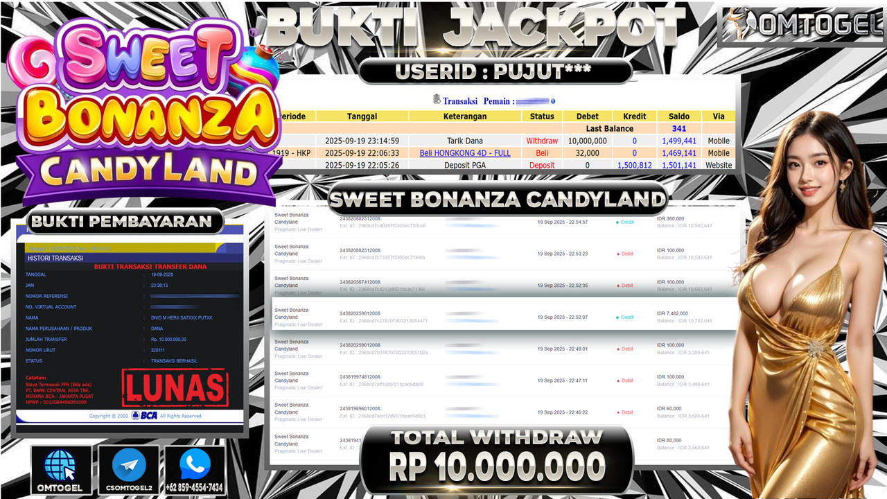 OMTOGEL JACKPOT PRAGMATIC CASINO SWEET BONANZA CANDYLAND 10 JUTA DI BAYAR LUNAS ,-