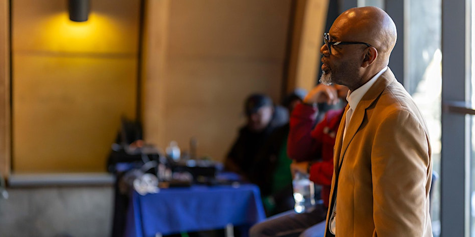 Patrick Burrows speaking at a community health event