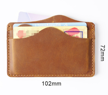 Coffee Minimalist Slim Crazy Horse Leather Card Holder - Vintage Handcrafted Top Grain Cowhide Wallet and ID Case for Men