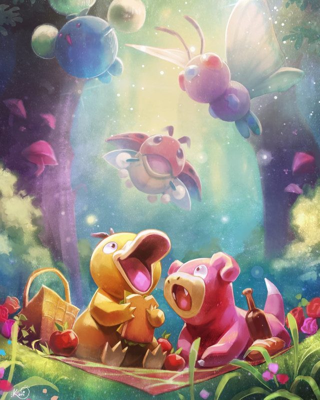 psyduck-slowpoke-butterfree-jumpluff-and