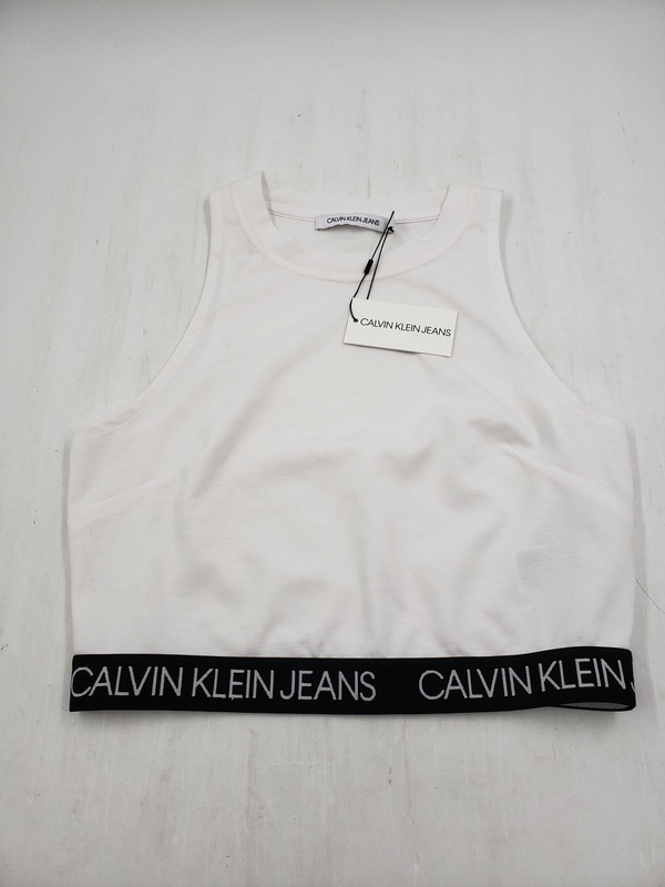 CALVIN KLEIN JEANS ATHLETIC CROP TOP LG WHITE BLACK