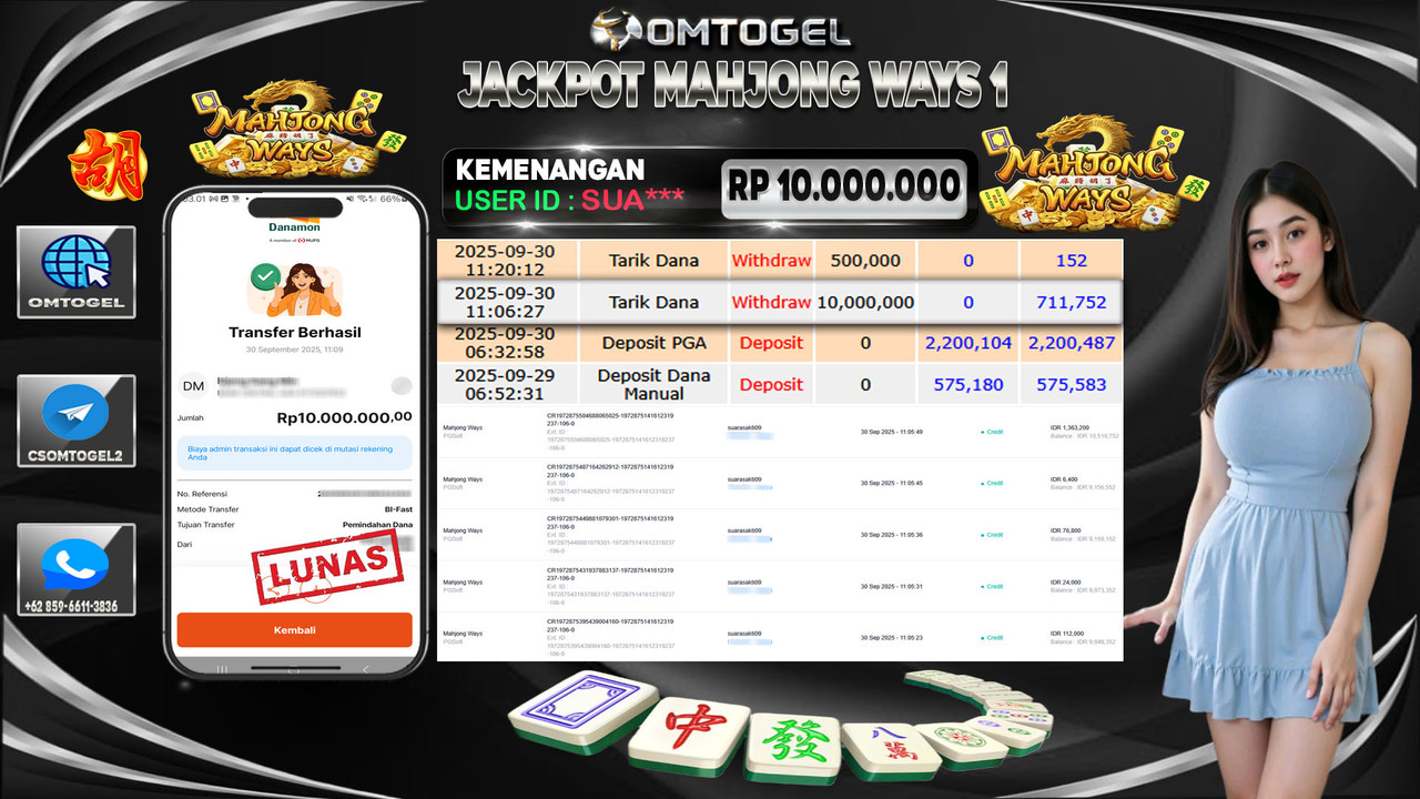 OMTOGEL JACKPOT PGSOFT MAHJONG WAYS 10 JUTA DI BAYAR LUNAS ,-