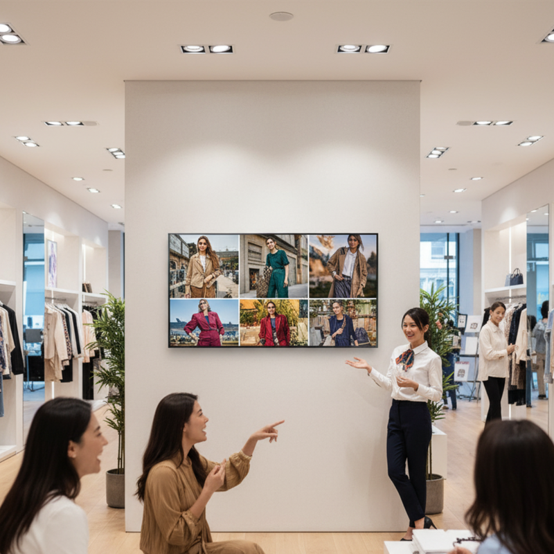 Monitor Samsung QM65C com painel antirreflexo em ambiente iluminado