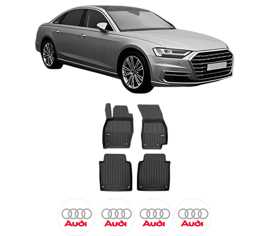 Set covorase presuri AUDI A8 D5 (4N2, 4N8, 4NC, 4NL) din 2017-2021, auto, din cauciuc thermoplastic, 4 Stickere auto cu AUDI