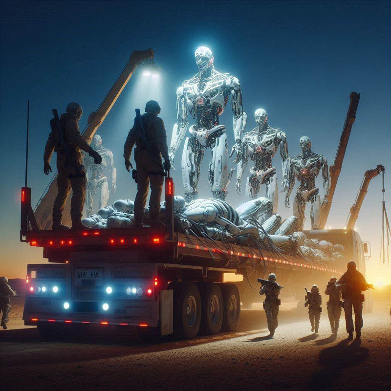 Robots getting loaded on trailer 2