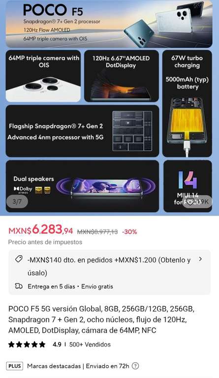 AliExpress: Celular Poco F5 versión global 
