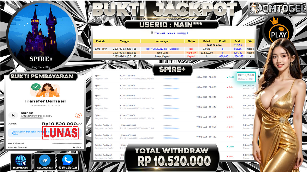 OMTOGEL JACKPOT PRAGMATIC PLAY SPIRE+ 10 JUTA DI BAYAR LUNAS ,-