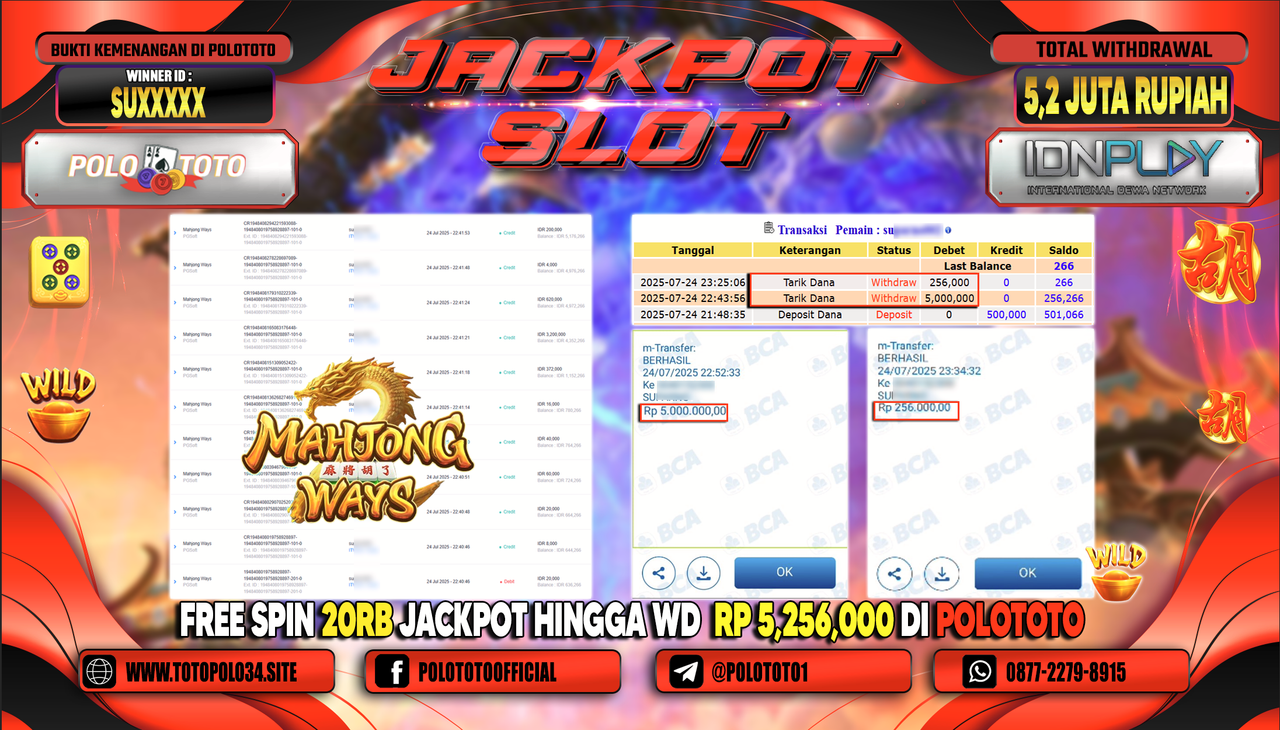 POLOTOTO JACKPOT SLOT MAHJONG WAYS Rp.5.200.000,-