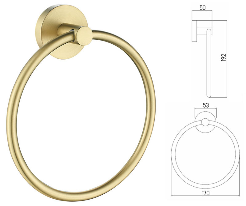 Brushed Gold Bathroom Round Hand Towel Ring Wall Mounted Brass eBay
