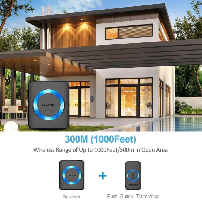 Receptor del timbre inalámbrico TeckNet enchufado a la pared.