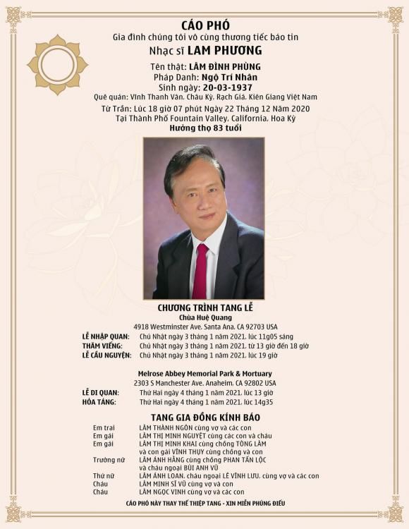 Nhạc sĩ Lam Phương qua đời thọ 83 tuổi 1