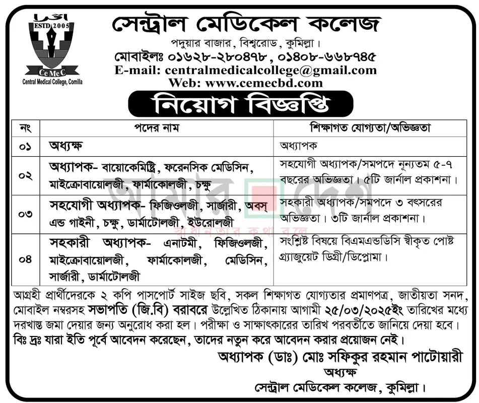 Central-Medical-College-Job-Circular-2025