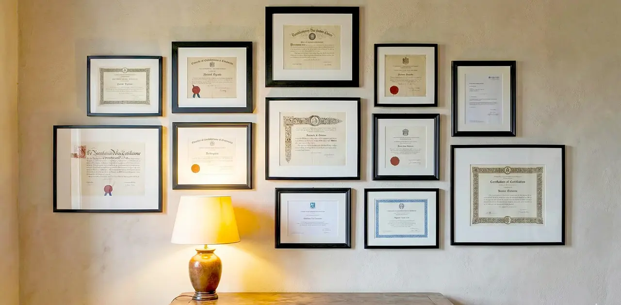 Certificados emoldurados em destaque