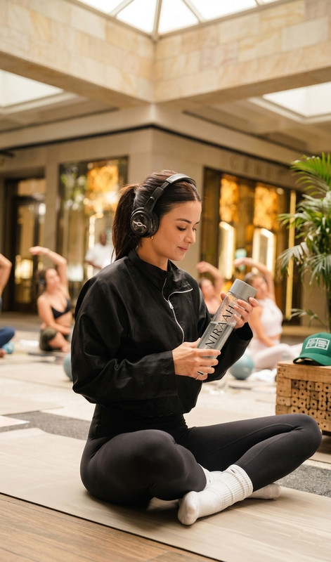 Woman seated in a calm wellness setting with Niraah