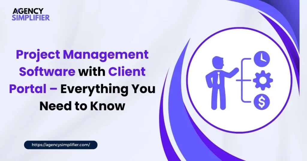 Project management software interface showcasing a client portal with essential features and tools for effective collaboration.