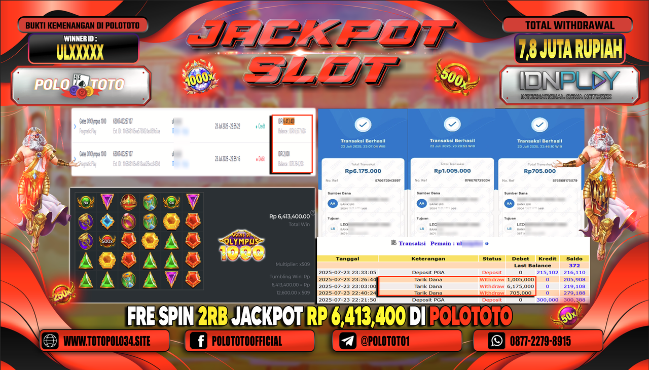 POLOTOTO JACKPOT SLOT GATES OF OLYMPUS 1000 Rp.7.880.000,-