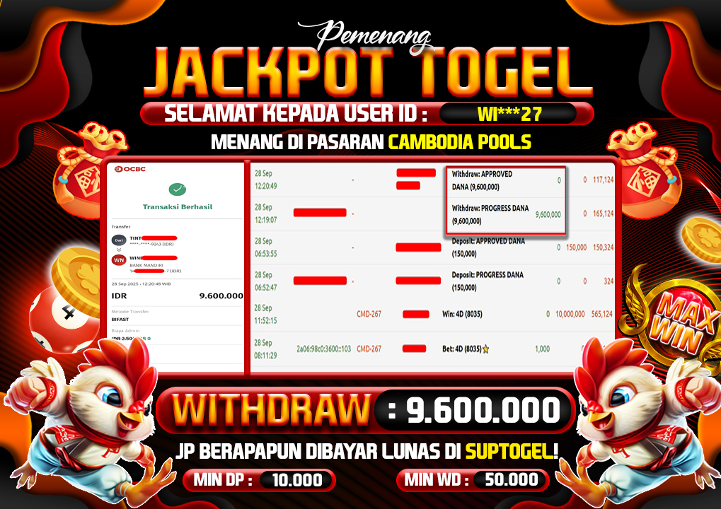  BUKTI KEMENANGAN 28 SEPTEMBER 2025 MENANG DI PERMAINAN  TOGEL CAMBODIA POOLS TOTAL WD 20 JUTA