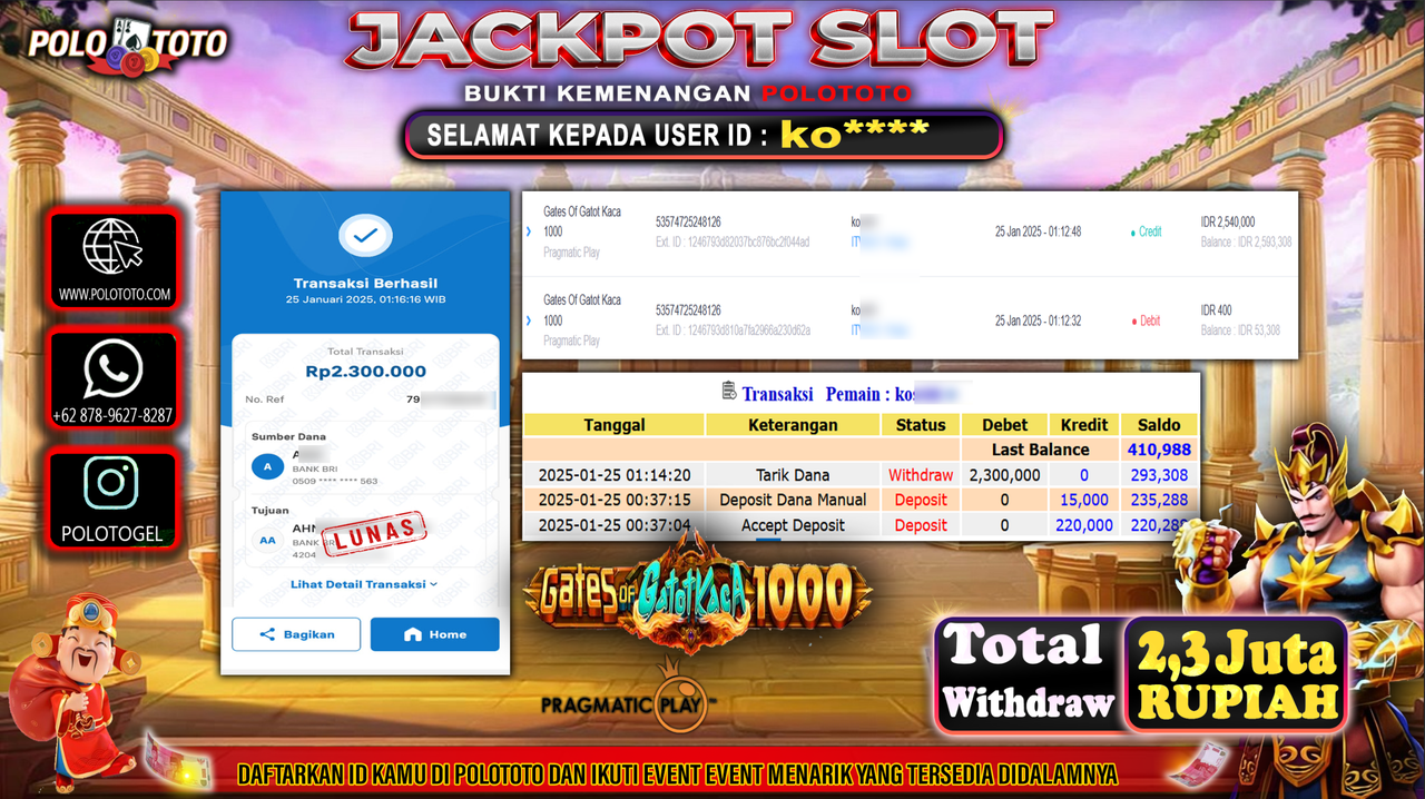 POLOTOTO JACKPOT SLOT GATES OF GATOT KACA Rp.2,300.000,- 