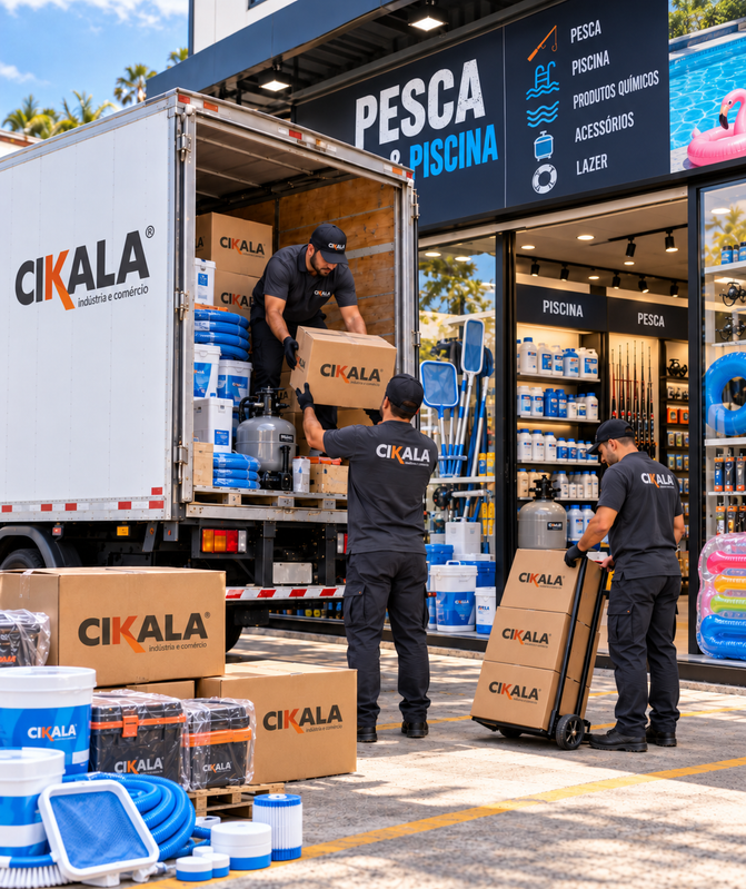 Delivery of CIKALA products to a store selling fishing and swimming pool supplies